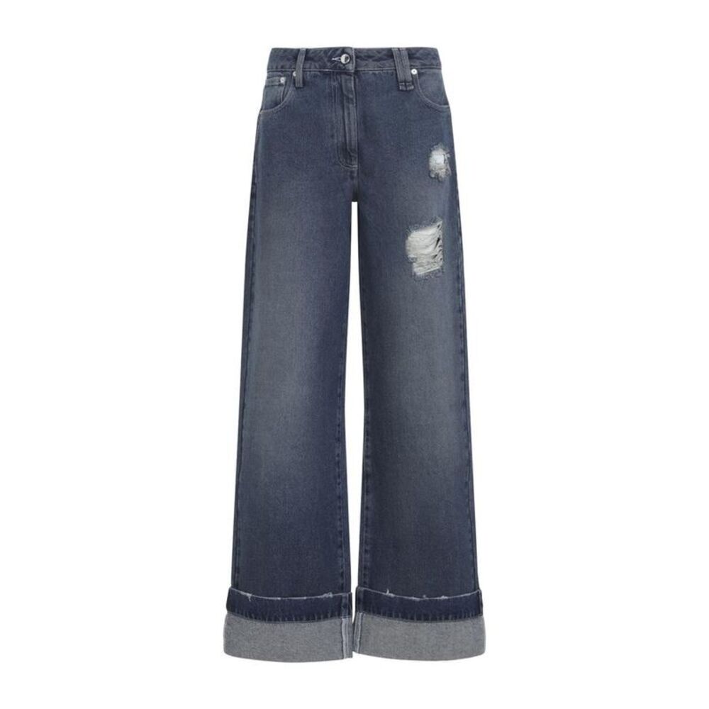SIMONE ROCHA Women's Distressed Wide-Leg Denim Jeans with Cuffed Hem Women BLUE